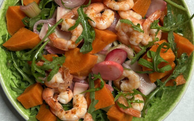 INSALATA FREDDA DI BATATE, GAMBERETTI E RUCOLA